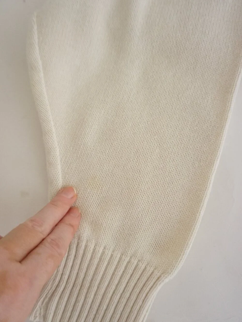 Vintage Classics Cream Solid Knit Minimal Ribbed Hem Crew Neck Sweater Cotton M - Picture 9 of 10